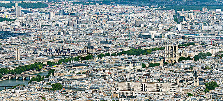 城市,风景,埃菲尔铁塔,上方,圣母大教堂,德威饭店,市政厅,巴黎,法兰西岛,法国,欧洲