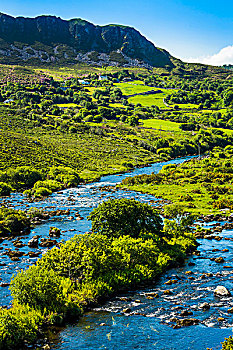 河,农田,靠近,斯凯利格,海岸,克俐环,凯瑞郡,爱尔兰