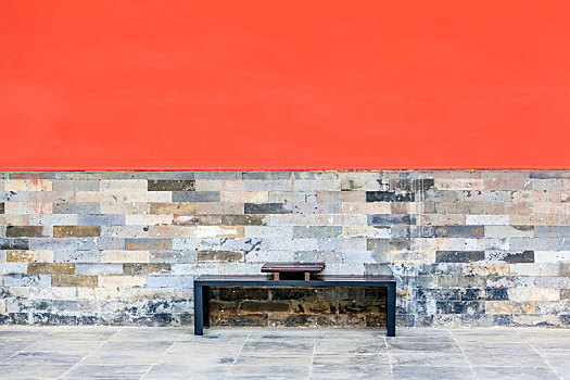 灰砖红墙长凳,古建筑元素素材