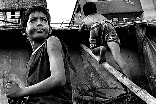 孩子,移动,家,毁坏,铁路,权威,达卡,孟加拉,十一月,2007年