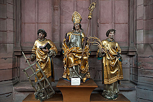 雕塑,15世纪,圣徒,圣诞老人,圣史蒂芬,左边,右边,大教堂,巴登符腾堡,德国,欧洲
