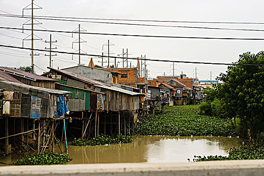 柬埔寨,金边,房子,水,仰视