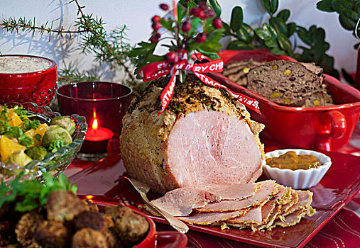烤制食品,火腿,芥末,圣诞节,瑞典