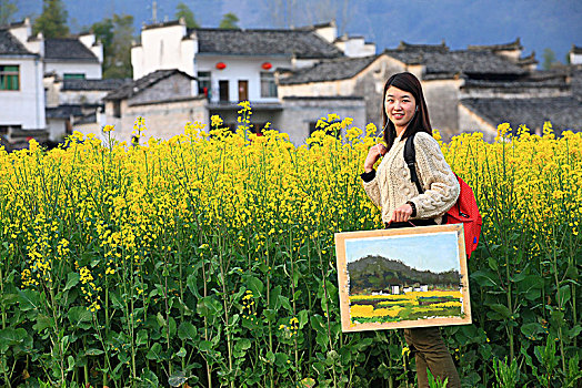 写生,绘画,田园,春色,油菜花,女孩