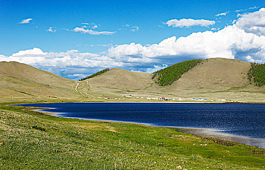 白色,湖,北方,草原,后杭爱省,蒙古,亚洲