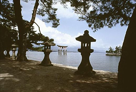 神祠,河,严岛神社,宫岛,日本