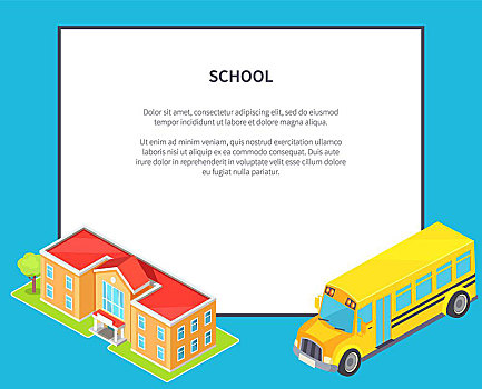 学校,橙色,黄色,巴士,亮光,教育机构,绿色,树,公用,矢量,插画,隔绝,地点,文字