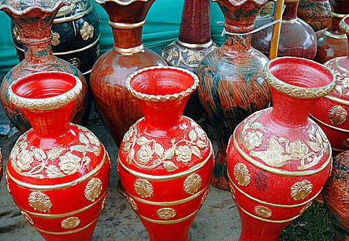 展示,涂绘,陶器,贸易展览会,2007年,孟加拉,一月