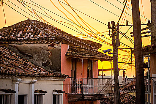 房子,电力,线条,特立尼达,古巴,北美