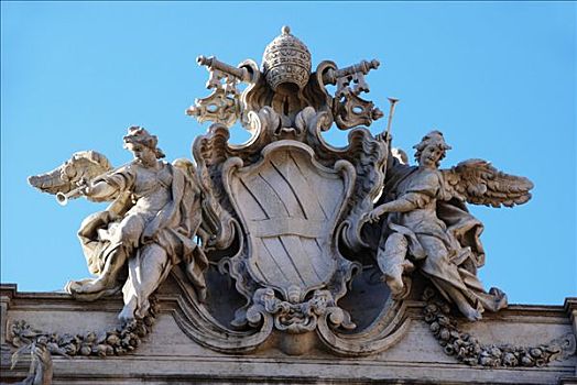 装饰,雕塑,上方,喷泉,罗马,意大利,欧洲