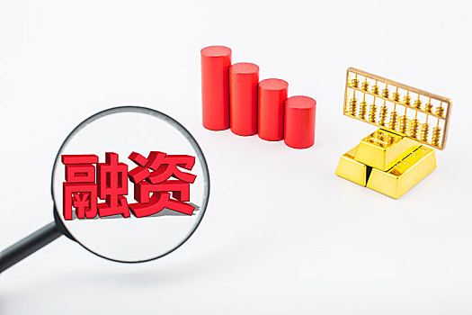 红色柱状指数和金块,金融融资概念图片