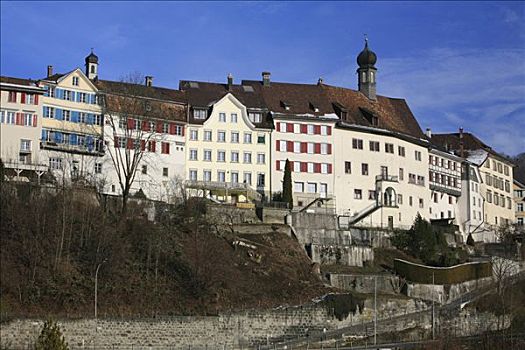 古建筑,远眺,河,瑞士
