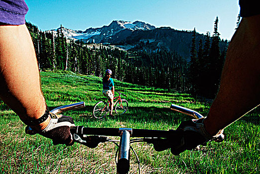 女人,风景,车把,伴侣,自行车,不列颠哥伦比亚省,加拿大