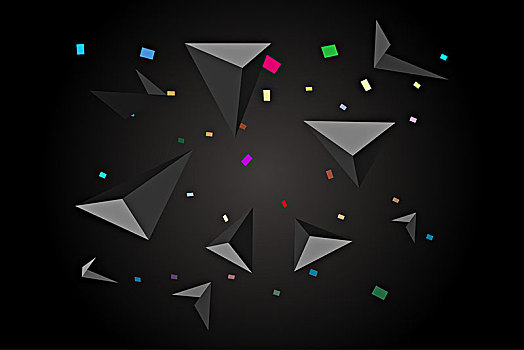 灰色三角四面体,点线链接构成三维空间科技背景