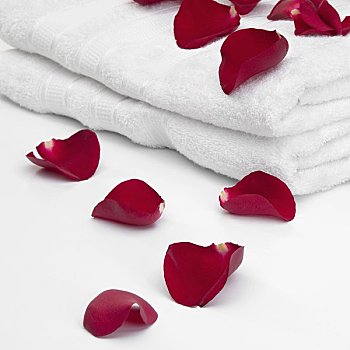 特写,一堆,毛巾,玫瑰花瓣