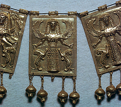 希腊人,黄金,胸饰,牌匾,展示,公元前7世纪,艺术家,未知
