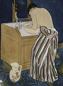 女人,浴,1891年,彩色,费城,宾夕法尼亚,美国