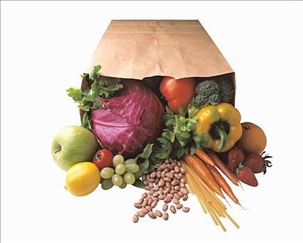 蔬菜,水果,药草,意大利面,纸袋