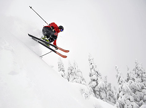 滑雪者,小,空气,滑雪,下坡,滑雪区,阿拉斯加