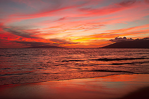日落,海滩,毛伊岛,夏威夷,美国