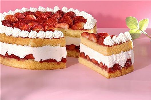 草莓蛋糕,块,切削