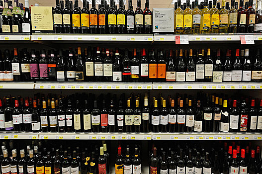 葡萄酒,架子,超市,英国,欧洲