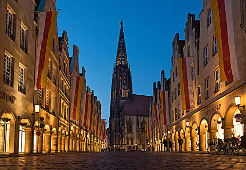 房子,教堂,夜晚,芒斯特,北莱茵威斯特伐利亚,德国,欧洲