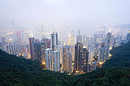 全景,风景,维多利亚,顶峰,夜晚,香港岛,香港,亚洲