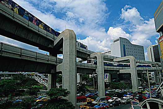 高架列车,连通,道路,曼谷