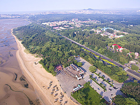 秦皇岛,北戴河,浅水湾,浴场,栈桥,海滩,沙滩,航拍,全景,滨海大道,森林,动物园