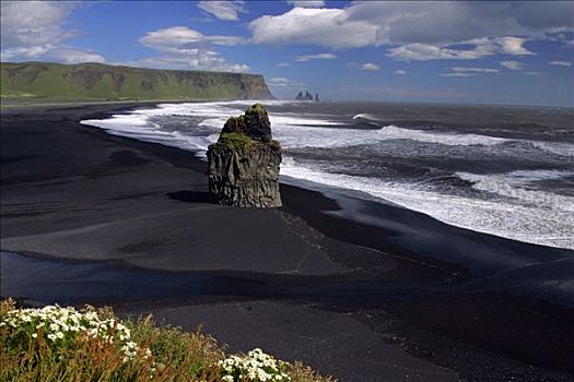 玄武岩,风景,黑色,火山岩,海岸,海洋,南方,岬角,冰岛,南,欧洲