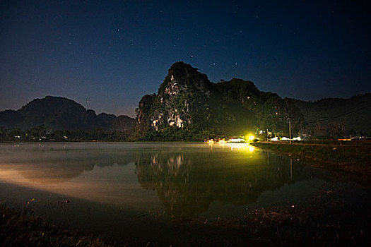 北方,老挝,越南,漂亮,晚间,湖