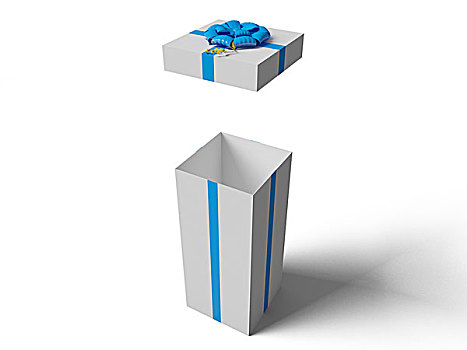 打开,白色,礼盒,蓝带,蝴蝶结