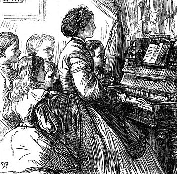 母亲,钢琴,教育,歌曲,孩子,美国