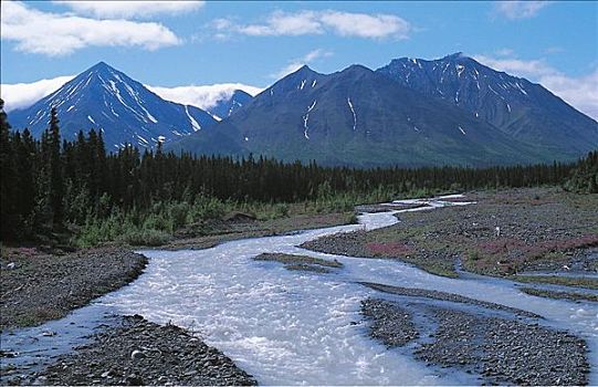 风景,河,克卢恩国家公园,育空地区,加拿大,北美,世界遗产