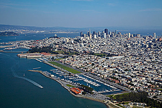 美国,加利福尼亚,旧金山,码头,游艇俱乐部,金门,市区,俯视