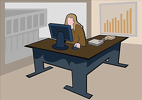 职业女性,电脑,办公室