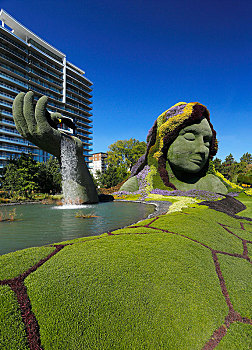 植物,雕塑,地球母亲,现代建筑,后面,加蒂诺,魁北克省,加拿大,北美