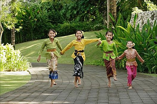 巴厘岛,女孩,笑,跑