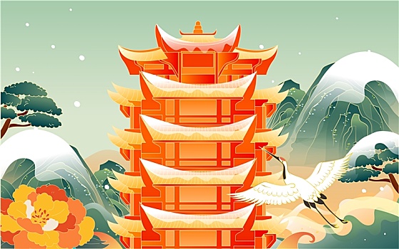 冬至立冬節(jié)氣中國(guó)風(fēng)古建筑城市景點(diǎn)雪景插畫