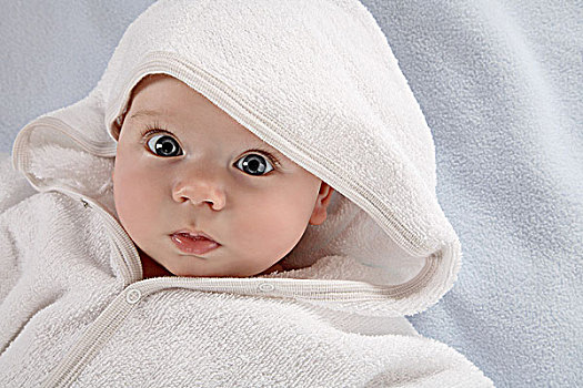 婴儿,白色,兜帽,浴袍
