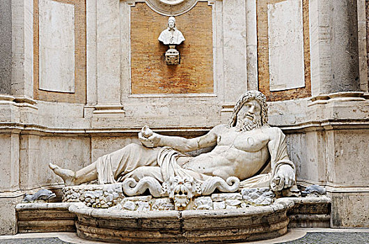 卧,大理石,雕塑,河,神,卡比托山,博物馆,罗马,拉齐奥,意大利,欧洲