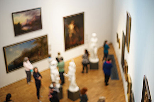 人,画廊,博物馆,看,绘画,雕塑,俯视,模糊,图像