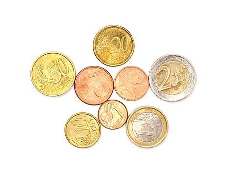 欧元,硬币,白色背景