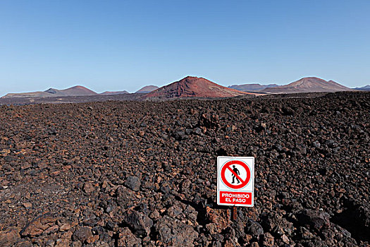 禁止进入,标识,埃尔帕索,公园,自然,火山,兰索罗特岛,加纳利群岛,西班牙,欧洲