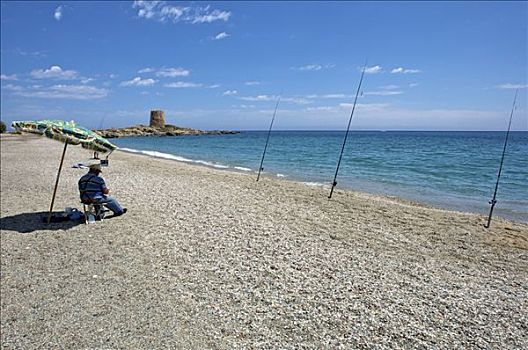 捕鱼者,海滩,萨丁尼亚,意大利,欧洲