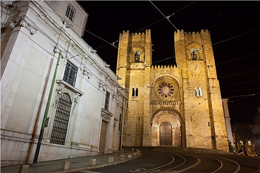 里斯本,大教堂,夜晚,葡萄牙