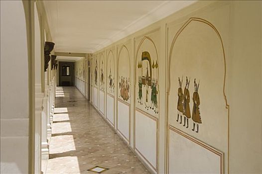 传统,拉杰普特,壁画,斋浦尔,拉贾斯坦邦,印度,南亚