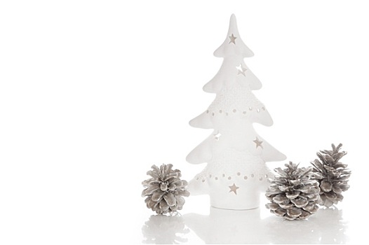 松果,隔绝,白色背景,圣诞节,陶瓷,树