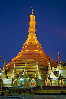 庙宇,夜晚,缅甸,亚洲